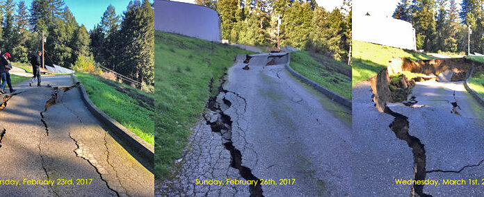 Road near huge water tank washes out