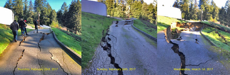Road near huge water tank washes out