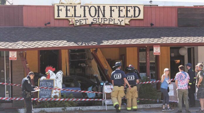 Vehicle plows into Felton Feed felton feed crash