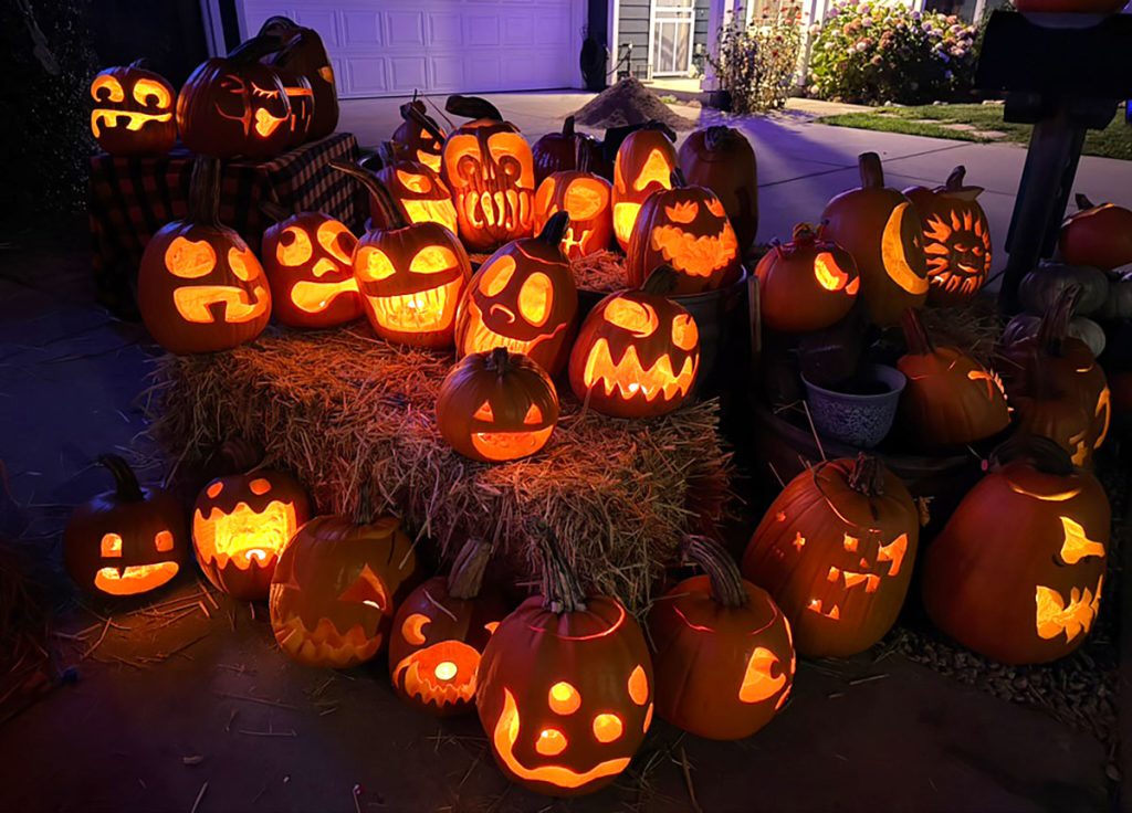 Pumpkins outside house