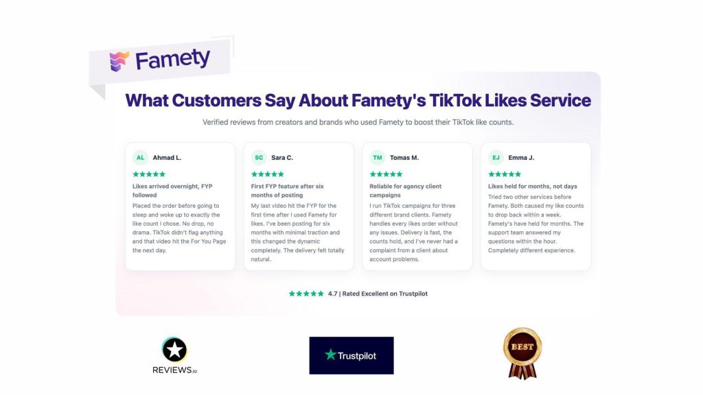 Famety TikTok Likes Reviews