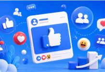 6 Best Sites to Buy Facebook Likes in 2026 Bright blue 3D scene featuring a social media post with a large thumbs-up icon, surrounded by hearts, reaction emojis, audience symbols, comment bubbles, and an upward growth chart.