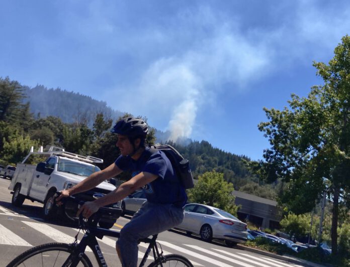 Smoke from Scotts Valley Drive3 - cyclist2 smoke in the background